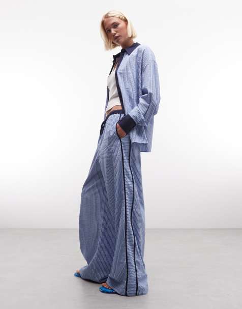 Pantalones azules a rayas sin cierres con ribetes y lazada de ASOS DESIGN - view 1