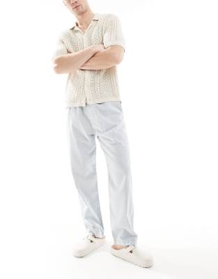 Pantalones azules a rayas sin cierres de corte suelto de mezcla de lino de Hollister