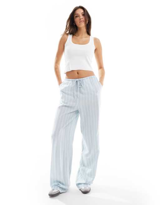 Pantalones azules a rayas sin cierres de mezcla de lino de ASOS DESIGN Tall, 4 de 5
