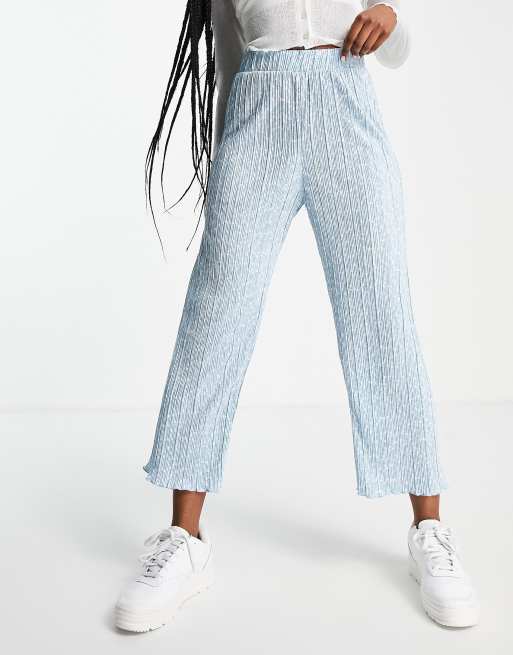 Pantalones azules anchos plisados con estampado floral Ocean de Monki - MBLUE, 4 de 4