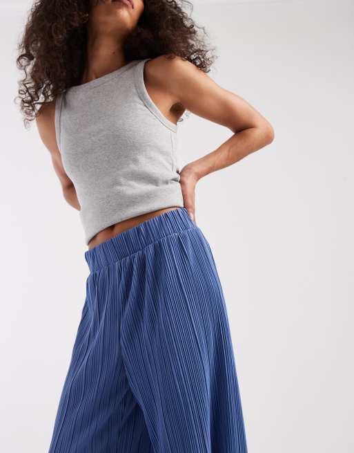 Pantalones azules plisados de pernera ancha de ONLY (parte de un conjunto), 4 de 5