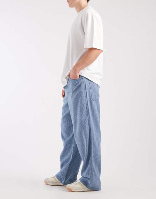 Pantalones azules y blancos holgados sin cierres con raya diplomática de ASOS DESIGN, 3 de 5