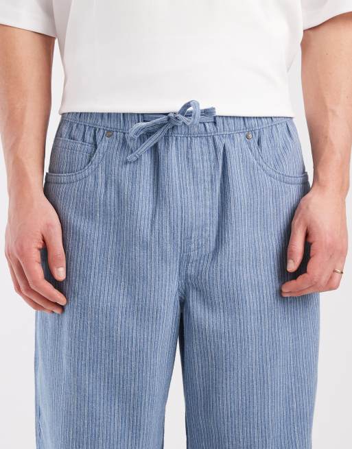 Pantalones azules y blancos holgados sin cierres con raya diplomática de ASOS DESIGN, 5 de 5