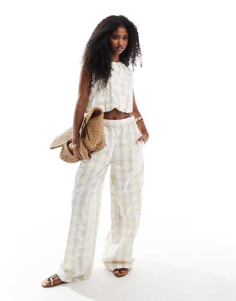 Pantalones beis a cuadros vichy de sirsaca de ASOS DESIGN (parte de un conjunto) - view 1