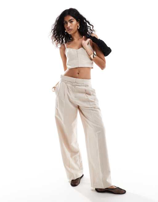 Pantalones beis claro de mezcla de lino de Mango (parte de un conjunto)