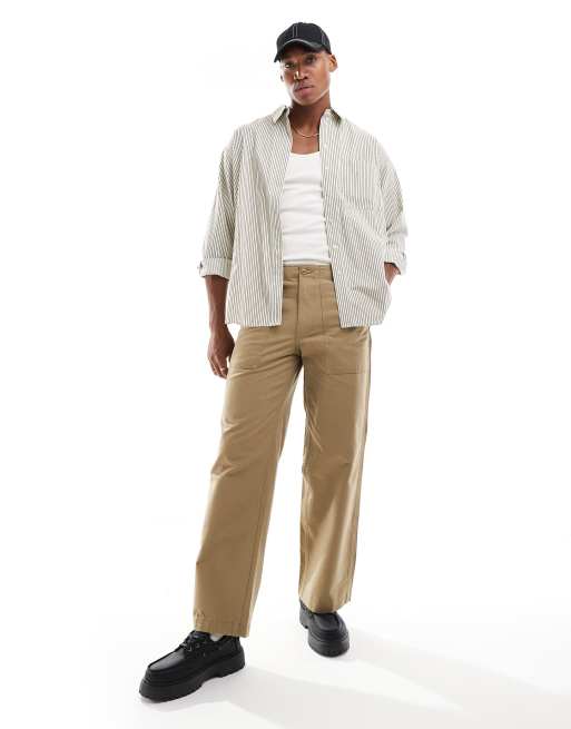 Pantalones beis de corte ancho y estilo carpintero Bill de Jack & Jones