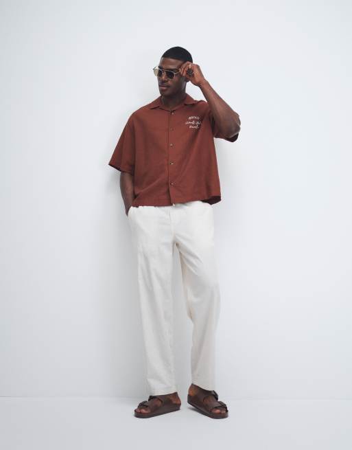 Pantalones beis de corte suelto con cordón ajustable de mezcla de lino de Jack & Jones, 2 de 7