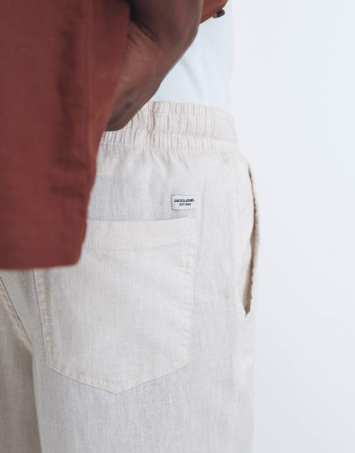Pantalones beis de corte suelto con cordón ajustable de mezcla de lino de Jack & Jones, 4 de 7