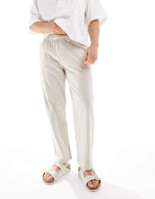 Pantalones beis de corte suelto sin cierres de lino de Hollister
