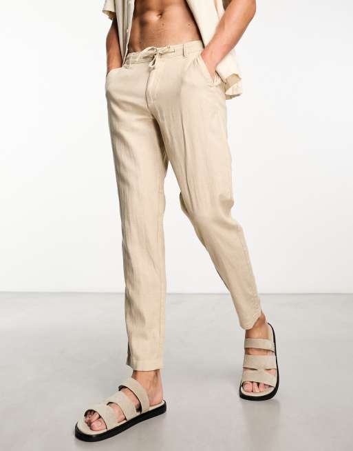 Pantalones beis de corte tapered slim de mezcla de lino de Selected Homme, 3 de 4