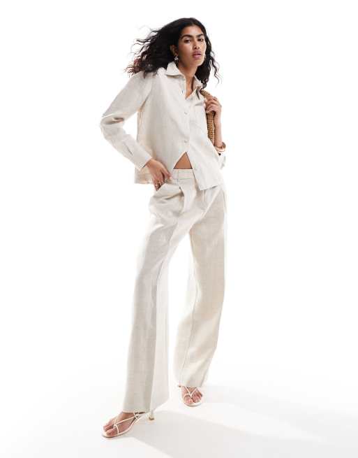 Pantalones beis de lino de Mango (parte de un conjunto)