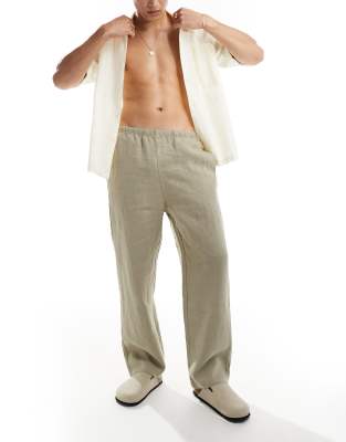 Pantalones beis de mezcla de lino Seth de Weekday