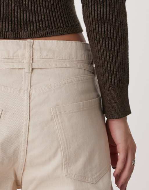 Pantalones beis de pernera ancha con lazada en la cintura de Monki, 5 de 5