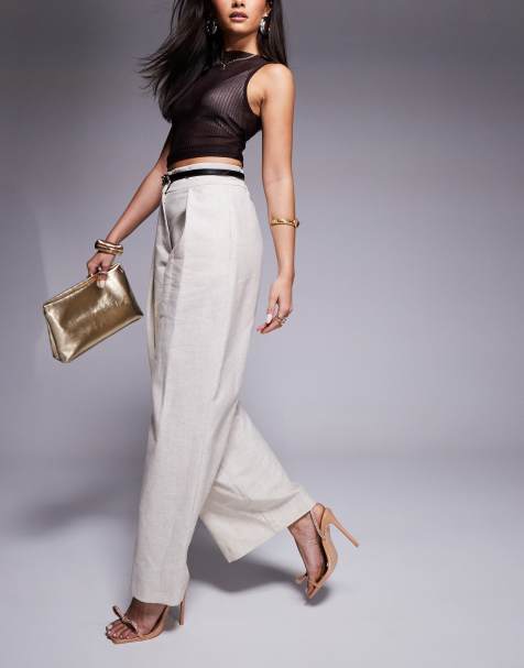 Pantalones beis de pernera ancha con pinzas de River Island - view 1