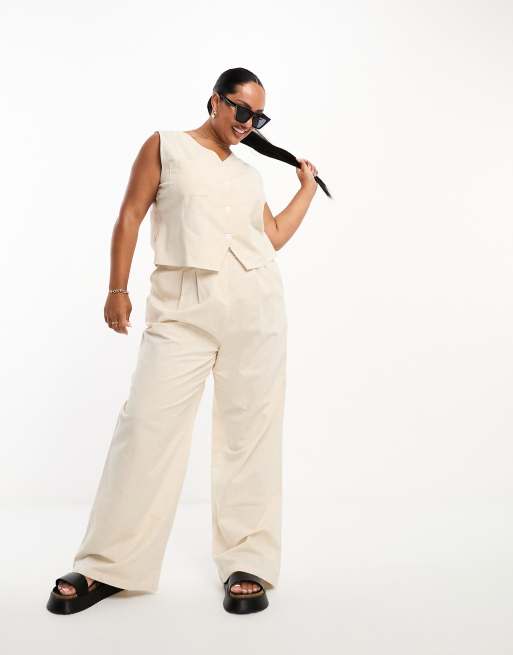Pantalones beis de pernera ancha de lino de Native Youth Plus (parte de un conjunto)