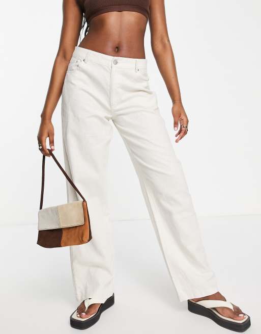 Pantalones beis de pernera ancha de lino de Pimkie