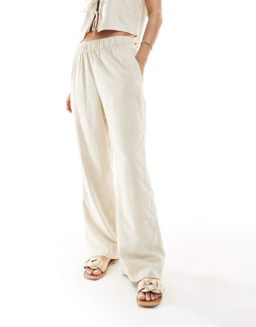 Pantalones beis de pernera ancha de mezcla de lino de Abercrombie & Fitch (parte de un conjunto)