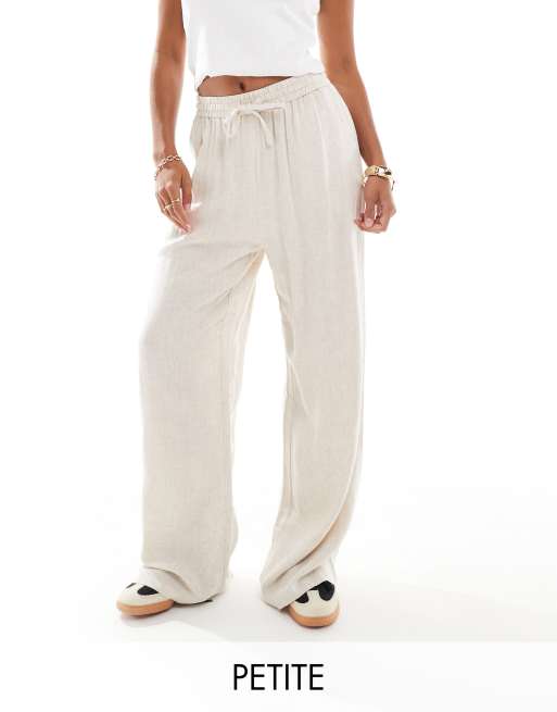 Pantalones beis de pernera ancha sin cierres de tejido flameado de mezcla de lino de Miss Selfridge Petite