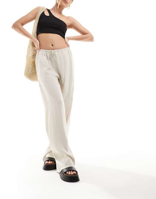 Pantalones beis de pernera recta de lino de Mango