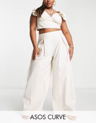 Pantalones beis de talle alto y pernera ancha de ASOS Luxe Curve (parte de un conjunto) 