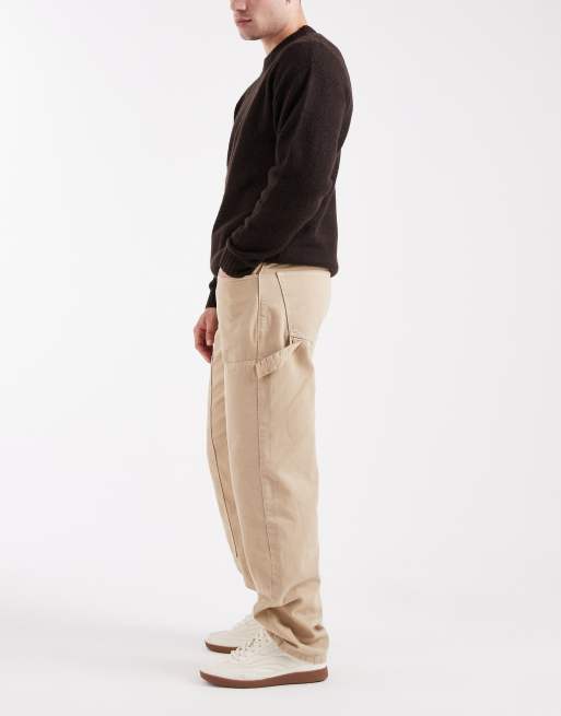 Pantalones beis holgados con detalles de estilo carpintero de ASOS DESIGN, 3 de 5