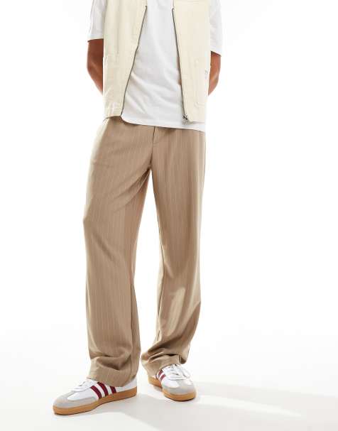 Pantalones beis holgados con raya diplomática de ASOS DESIGN (parte de un conjunto) - view 1