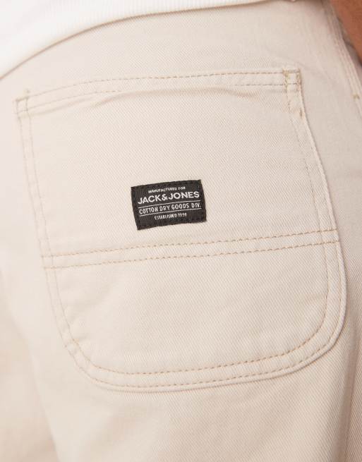 Pantalones beis holgados de estilo carpintero con pespuntes en contraste de Jack & Jones, 3 de 5