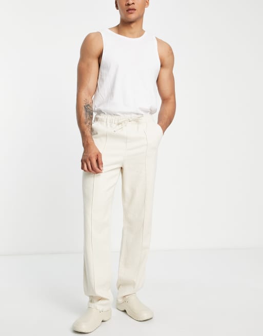 Pantalones beis holgados de mezcla de lino de ASOS DESIGN