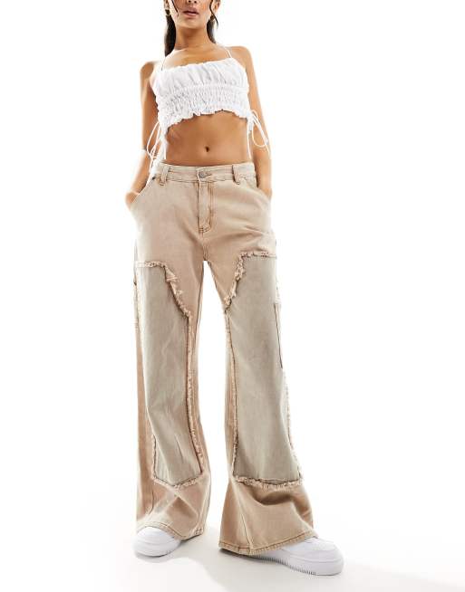 Pantalones beis holgados de talle medio y estilo carpintero de Liquor N Poker