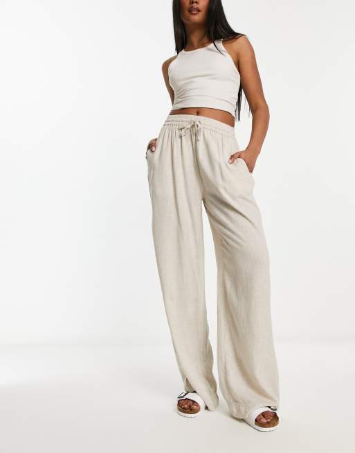 Pantalones beis sin cierres de mezcla de lino de ASOS DESIGN