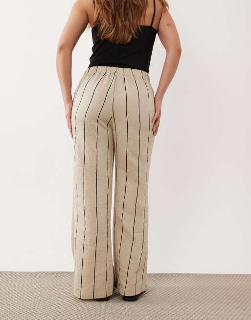 Pantalones beis y negros a rayas de pernera ancha de JDY Petite, 4 de 5