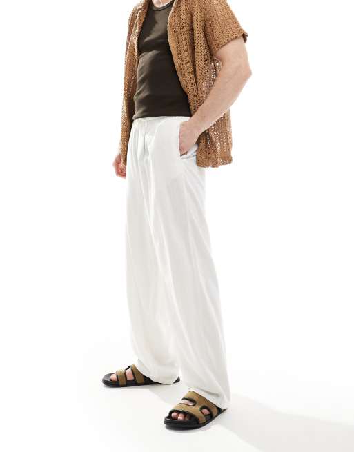 Pantalones blanco hueso de corte ancho de tejido efecto lino de New Look, 3 de 5