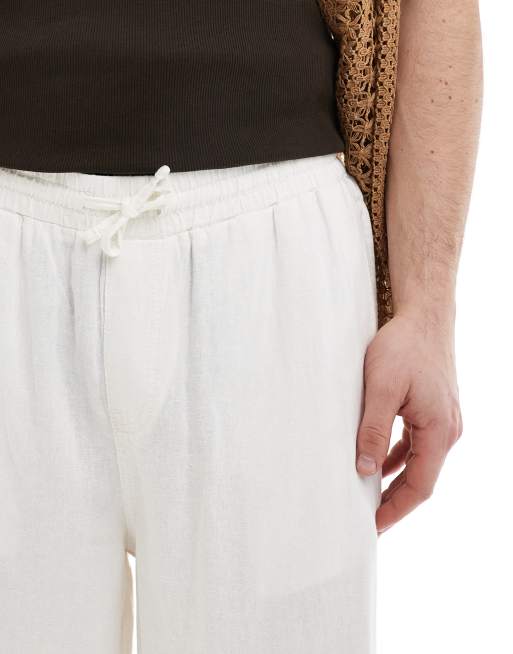 Pantalones blanco hueso de corte ancho de tejido efecto lino de New Look, 4 de 5