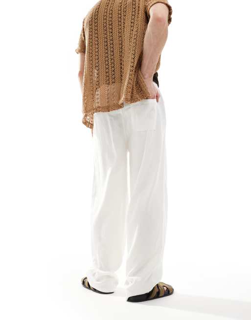 Pantalones blanco hueso de corte ancho de tejido efecto lino de New Look, 5 de 5