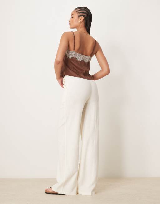 Pantalones blanco hueso de pernera recta holgada de mezcla de lino de ASOS DESIGN Tall, 3 de 5