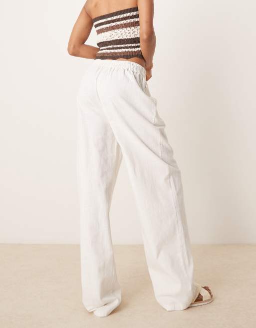 Pantalones blanco hueso sin cierres de tejido efecto lino de ASOS DESIGN Tall , 4 de 5