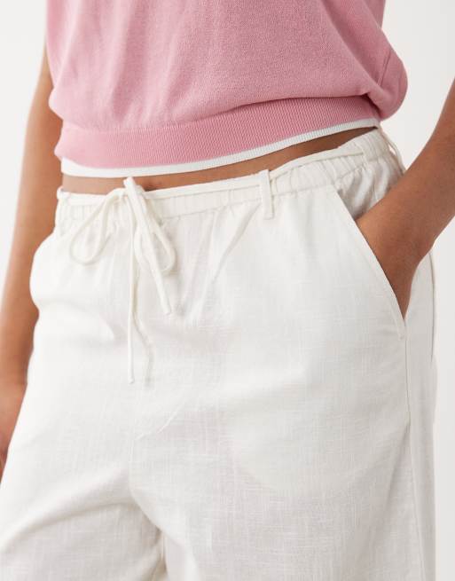 Pantalones blanco hueso sin cierres de tejido efecto lino de ASOS DESIGN Tall, 5 de 5