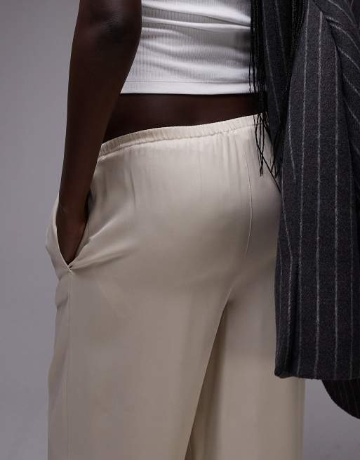 Pantalones blanco ostra con cordón ajustable de satén de Topshop Tall, 3 de 5