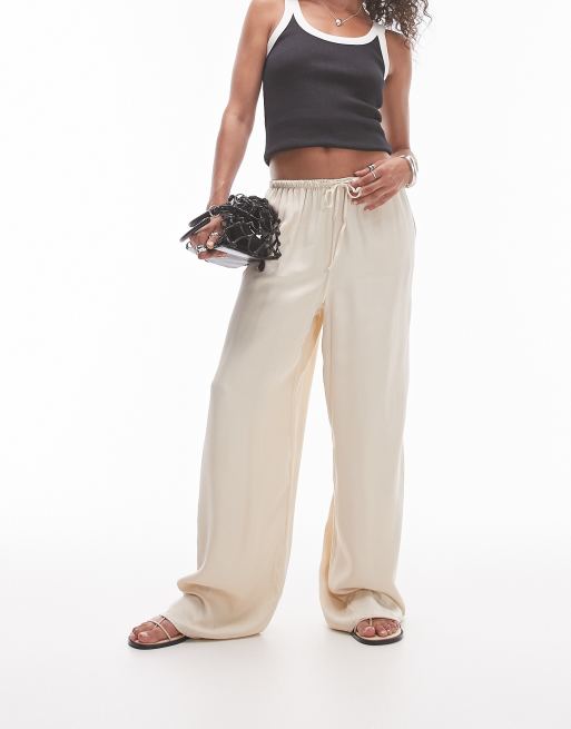 Pantalones blanco ostra con cordón ajustable de satén de Topshop