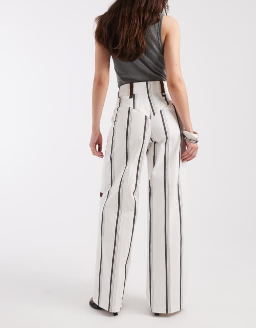 Pantalones blancos a rayas de talle alto con bolsillos Velia de Laagam, 5 de 5