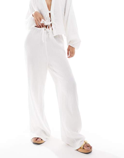 Pantalones blancos con cordón ajustable de mezcla de lino de Pimkie (parte de un conjunto), 4 de 5