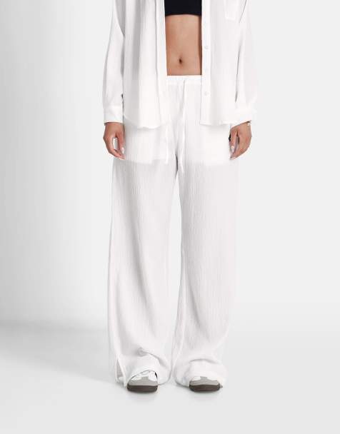 Pantalones blancos de corte ancho de tejido texturizado de Sixth June - view 1