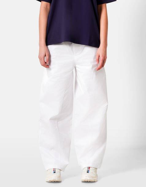 Pantalones blancos de corte globo de sarga de algodón de Sixth June - view 1