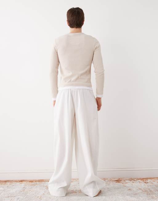 Pantalones blancos de corte globo extragrande de mezcla de lino de COLLUSION Unisex, 2 de 5