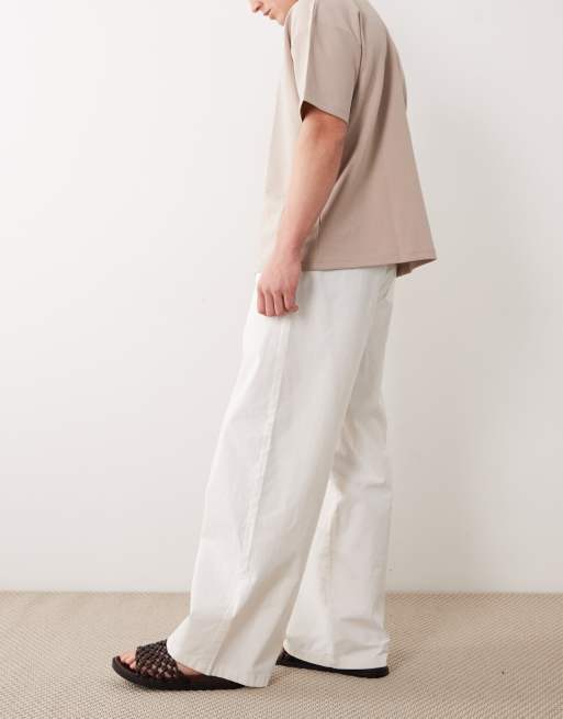 Pantalones blancos de corte suelto de mezcla de lino de ASOS DESIGN, 3 de 5
