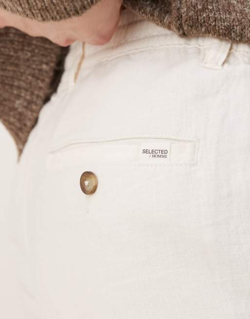 Pantalones blancos de corte tapered slim de mezcla de lino de Selected , 3 de 5