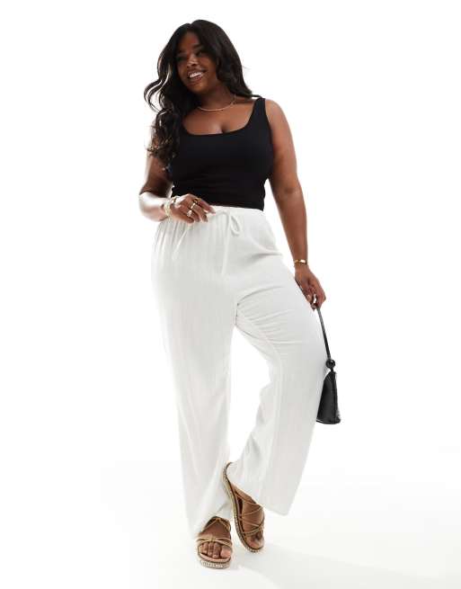 Pantalones blancos de pernera ancha con lazada en la cintura de mezcla de lino de 4th & Reckless Plus