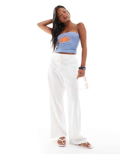 Pantalones blancos de pernera ancha de lino de New Look Petite, 4 de 5
