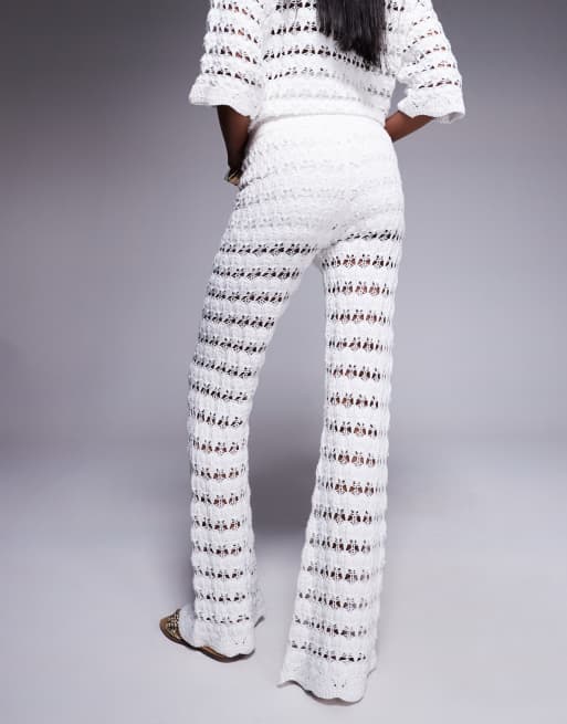 Pantalones blancos de pernera ancha de punto calado de ASOS DESIGN (parte de un conjunto), 5 de 5