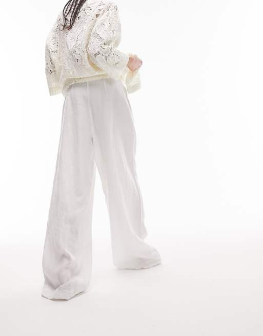 Pantalones blancos de pernera muy ancha con pliegues de lino de Topshop, 4 de 4